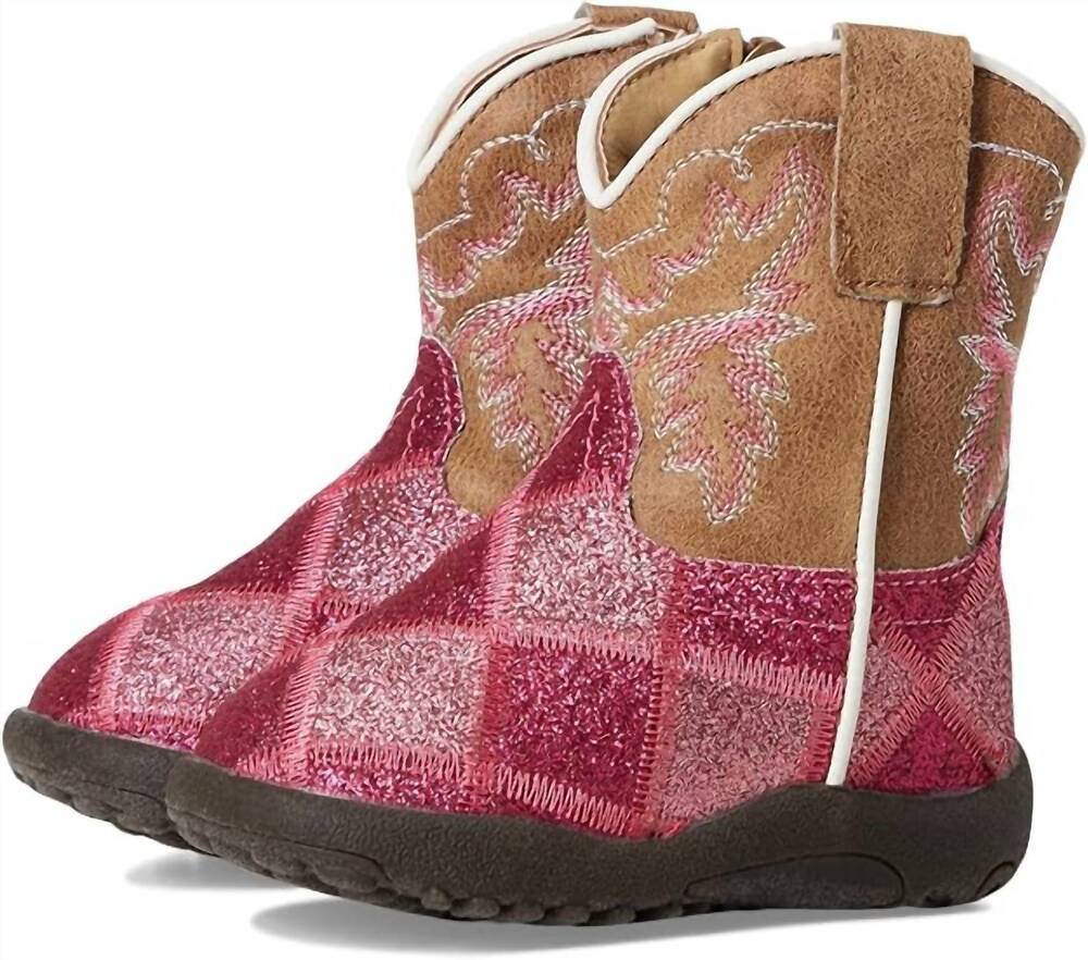 NEW ROPER girls cowbabies glitter blocks boots in pink/tan